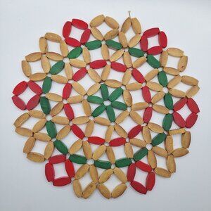 Handcrafted Bamboo Trivet Red Green Accents Round Heat Resistant Mat Deco Center